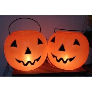 2 General Foam Plastics Halloween Jack-O-Lantern Pumpkin Light Pail Bucket USA